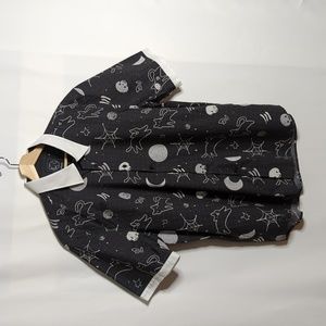 Sulkypup black & white spooky cat print short sleeve button down